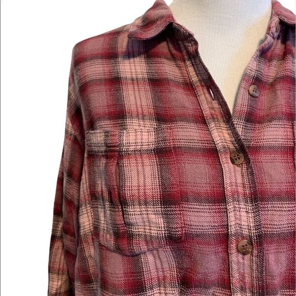Cotton Ginny | Pink Flannel Cotton Long Sleeve Button Down Top - Picture 2 of 6